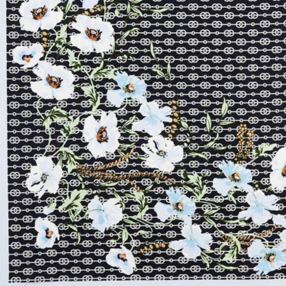 Ann Taylor Blue Floral Square Geo Pattern Scarf - Picture 9 of 9